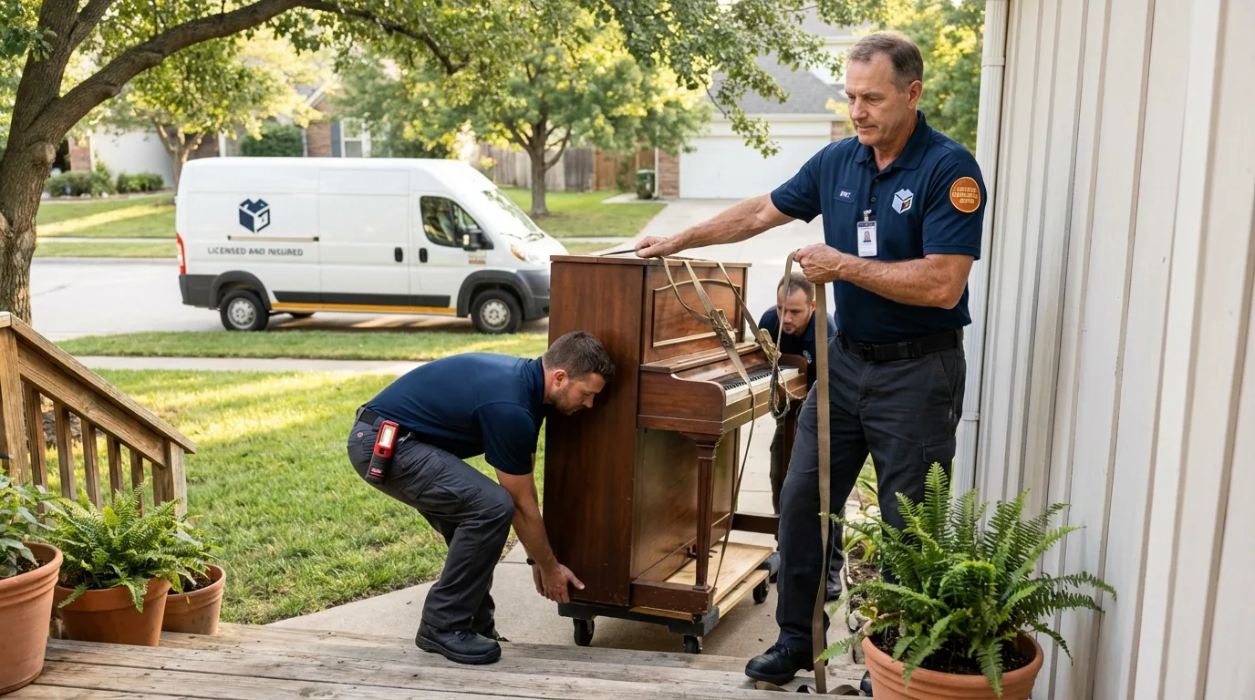 Licensed piano movers securing grand piano in Vidalia, LA
