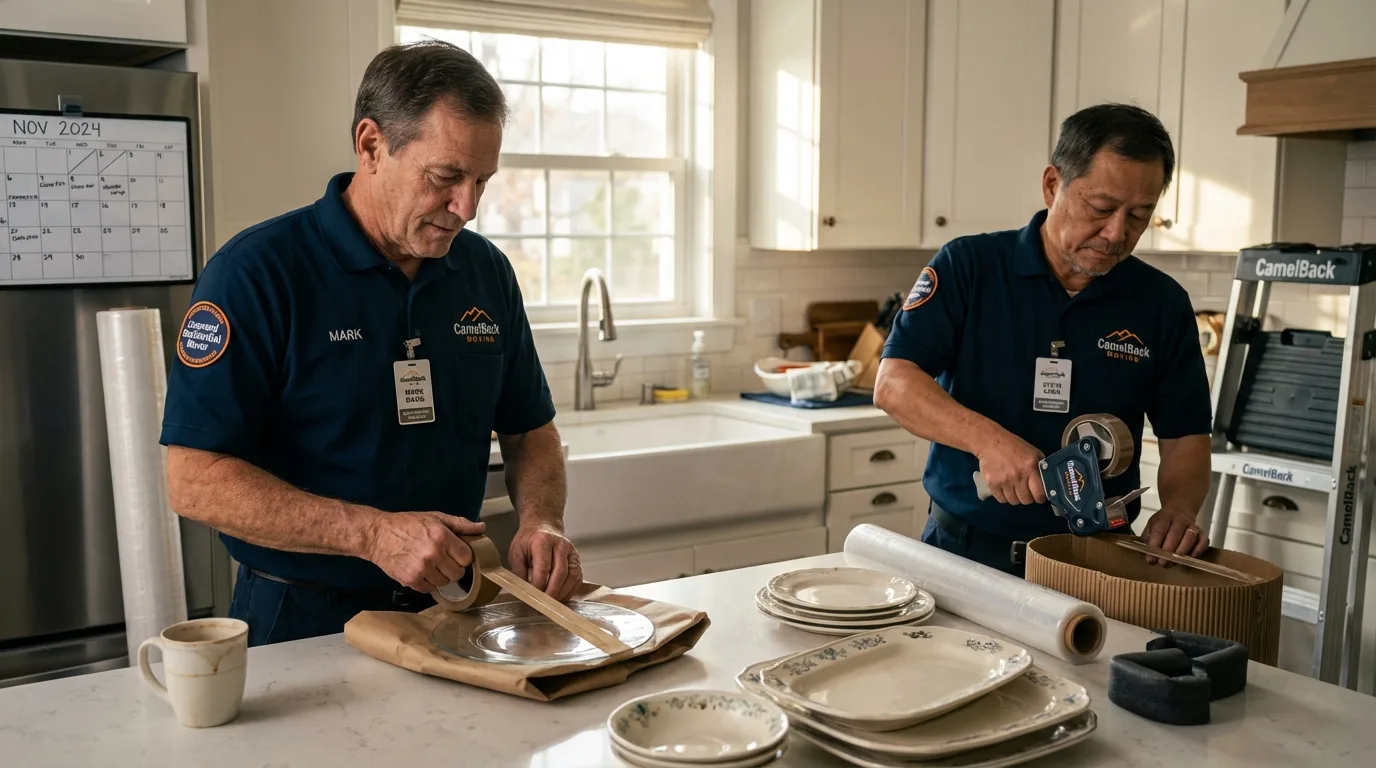 Professional crew packing kitchen dishware in Vidalia, LA